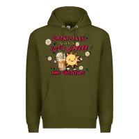 Army Green great days start with iced coffee and gratitude Premium Hoodie - MaliasSmallBusiness