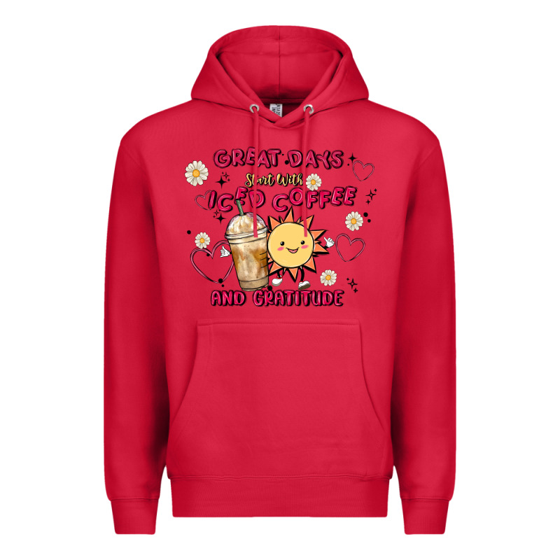 Great Days Start With Iced Coffee And Gratitude Premium Hoodie by MaliasSmallBusiness | Teevron