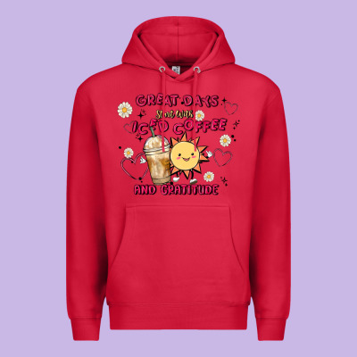 Great Days Start With Iced Coffee And Gratitude Premium Hoodie Designed By Maliassmallbusiness