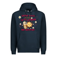 Navy great days start with iced coffee and gratitude Premium Hoodie - MaliasSmallBusiness