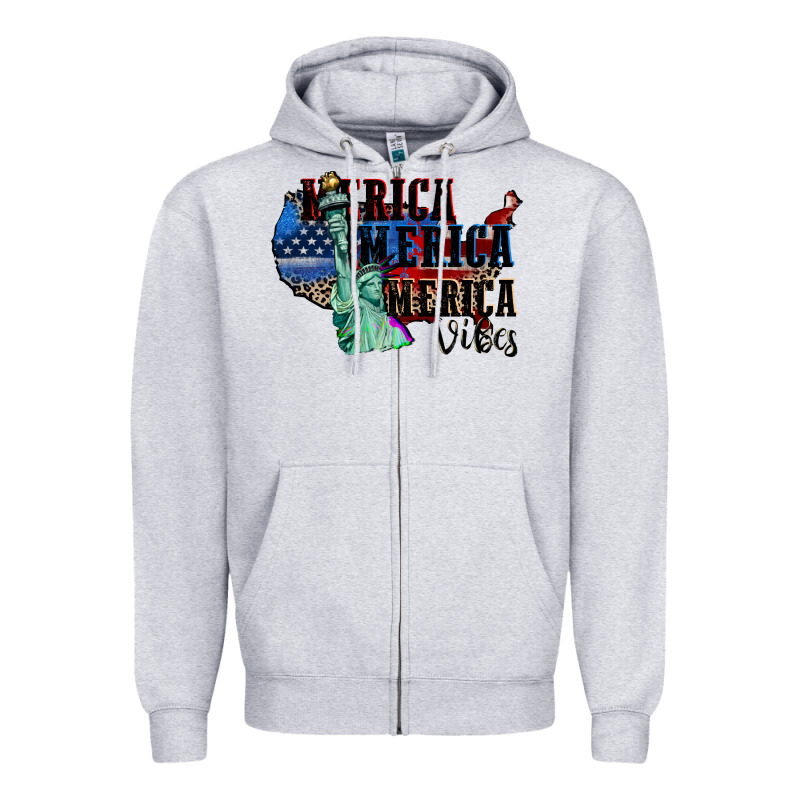 Merica Merica Merica Vibes 4th Of July Zipper Hoodie by CowGirlArtShop | Teevron