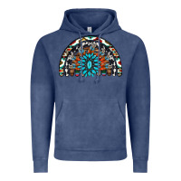 Vintage Denim western turquoise aztec cowhide serape  rainbows Vintage Hoodie - AdoDesignShop