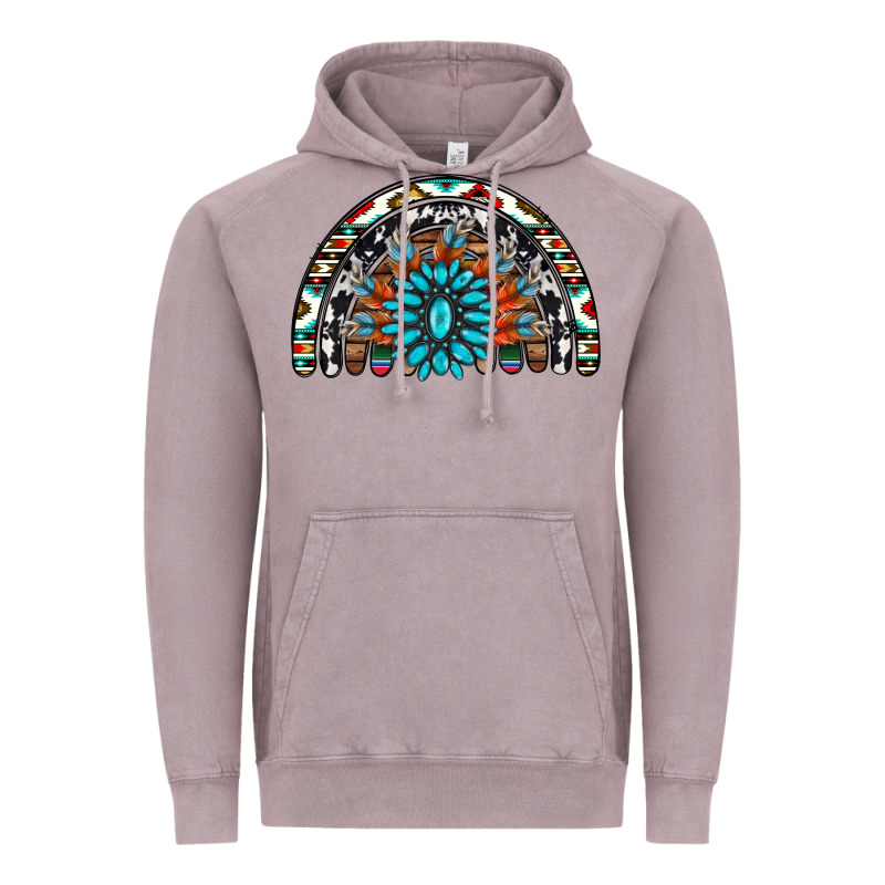 Western Turquoise Aztec Cowhide Serape  Rainbows Vintage Hoodie by AdoDesignShop | Teevron