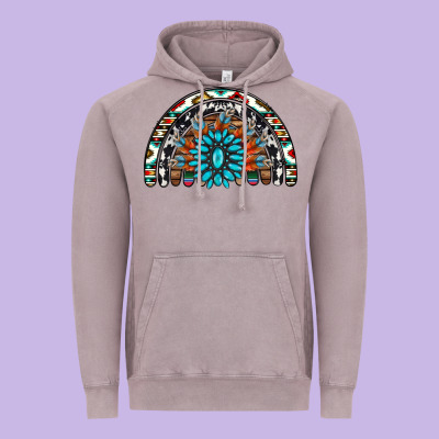 Western Turquoise Aztec Cowhide Serape  Rainbows Vintage Hoodie Designed By Adodesignshop