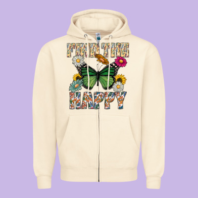 Kind The Happy Zipper Hoodie Designed By Cowhidedigitalart