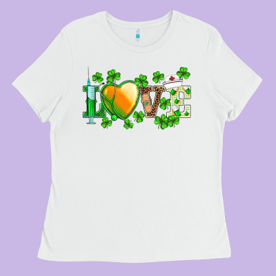 St.patrick's Nurse Love Heart Stethoscope Ladies Tee Designed By Barkaloodesign