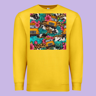 Western School Bus Seamless Pattern Premium Sweatshirt Designed By Bundleandbundleshop