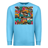 Ocean Blue western school bus seamless pattern Premium Sweatshirt - BundleAndBundleShop