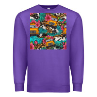 Purple western school bus seamless pattern Premium Sweatshirt - BundleAndBundleShop