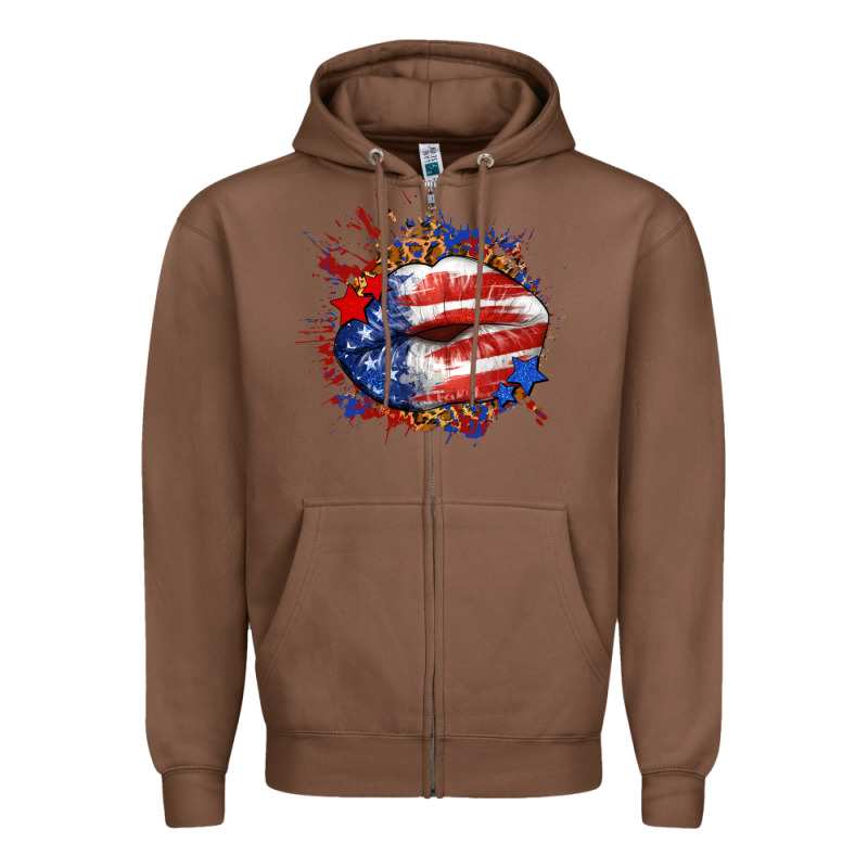 Leopard American Flag Lips Zipper Hoodie by Neo Western | Teevron