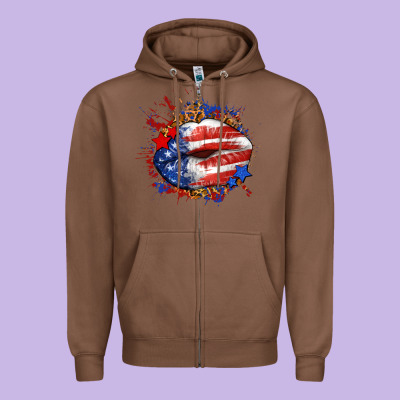 Leopard American Flag Lips Zipper Hoodie Designed By Neo Western
