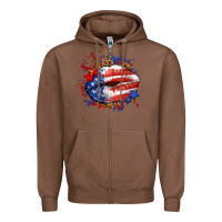 Chestnut Leopard American flag lips Zipper Hoodie - Neo Western