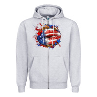 Heather Grey Leopard American flag lips Zipper Hoodie - Neo Western
