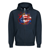 Navy Leopard American flag lips Zipper Hoodie - Neo Western