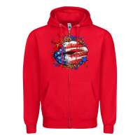 Red Leopard American flag lips Zipper Hoodie - Neo Western