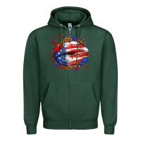 Sports Green Leopard American flag lips Zipper Hoodie - Neo Western