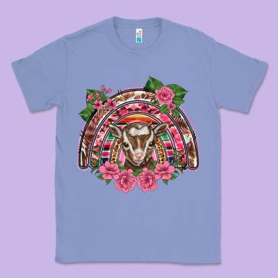 Pink Floral Baby Goat Rainbow Classic Tee Designed By Barkaloodesign