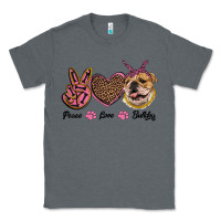 Charcoal Heather peace love bulldog Classic Tee - RanaPortraitStore