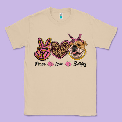 Peace Love Bulldog Classic Tee Designed By Ranaportraitstore
