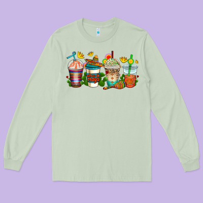 Cinco De Mayo Coffee Cups Long Sleeve Tee Designed By Adodesignshop