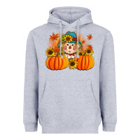 Heather Grey fall scarecrow with pumpkins Heavyweight Hoodie - Artiststas