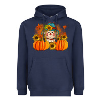 Navy fall scarecrow with pumpkins Heavyweight Hoodie - Artiststas