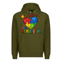 Army Green different is beautiful autism Premium Hoodie - MaliasSmallBusiness