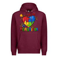 Burgundy different is beautiful autism Premium Hoodie - MaliasSmallBusiness
