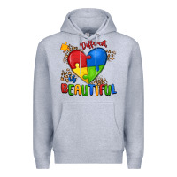 Heather Grey different is beautiful autism Premium Hoodie - MaliasSmallBusiness