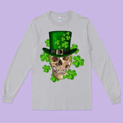 St. Patrick's Day Skull Long Sleeve Tee Designed By Ranaportraitstore