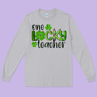 St. Patrick's Day One Lucky Teacher Long Sleeve Tee Designed By Ranaportraitstore