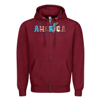 Burgundy Lightning bolt with America Zipper Hoodie - Neo Western