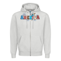 Dove Grey Lightning bolt with America Zipper Hoodie - Neo Western
