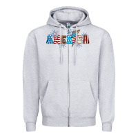 Heather Grey Lightning bolt with America Zipper Hoodie - Neo Western