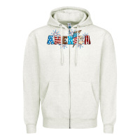 Oatmeal Heather Lightning bolt with America Zipper Hoodie - Neo Western
