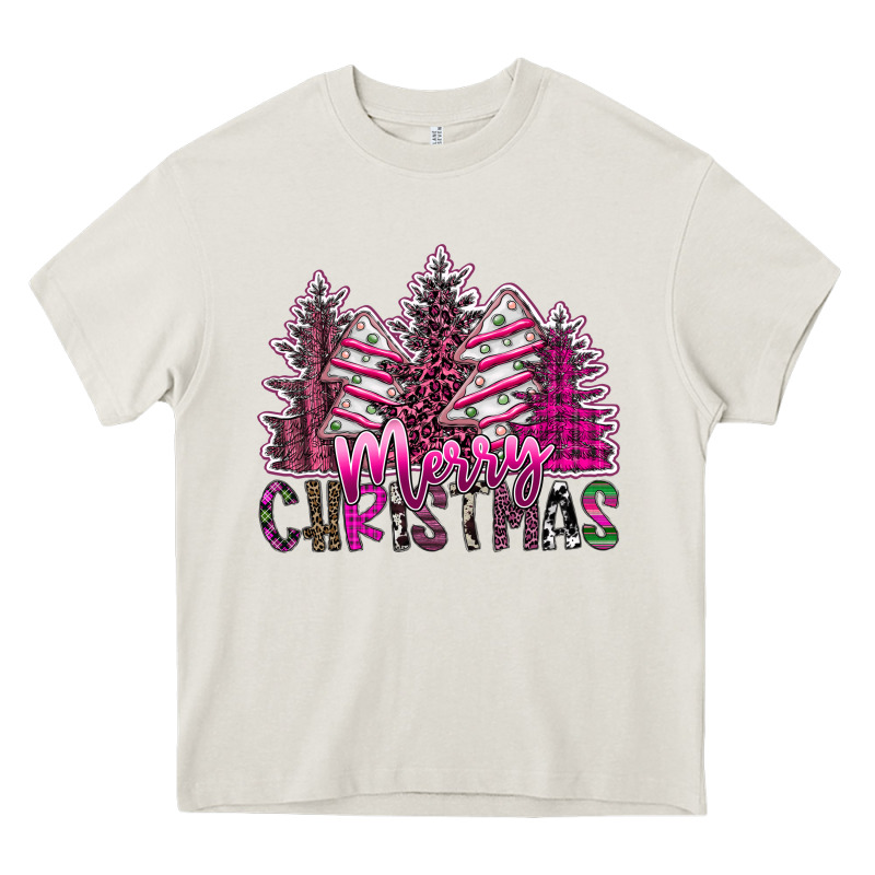 Merry Christmas Pink  Trees Heavy Core Tee by CowhideDigitalArt | Teevron
