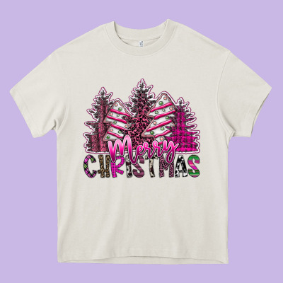Merry Christmas Pink  Trees Heavy Core Tee Designed By Cowhidedigitalart