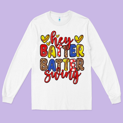 Hey Batter Batter Swing Softball Long Sleeve Tee Designed By Zillion Design Studio