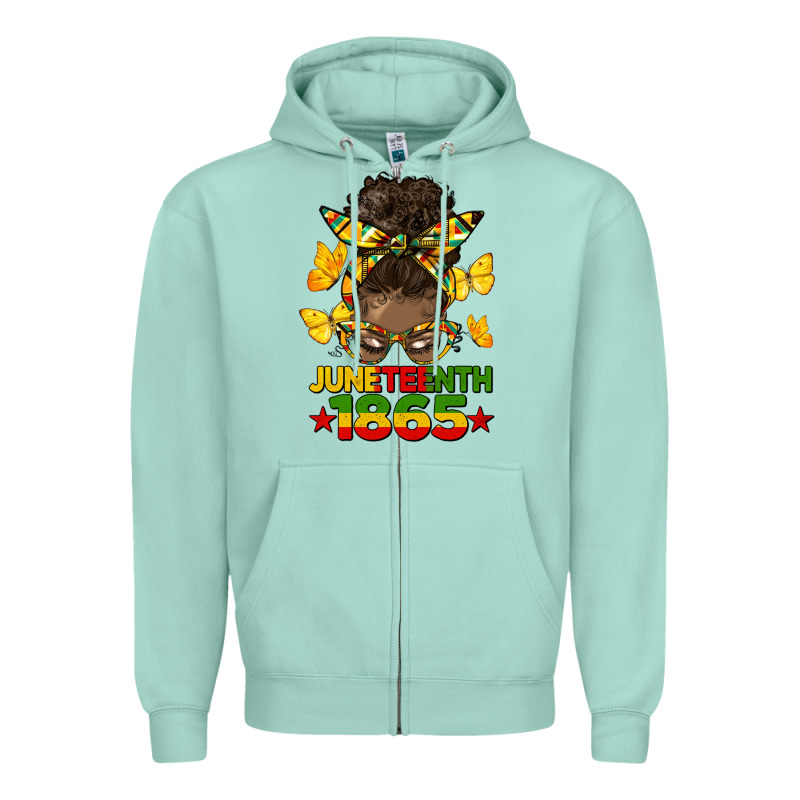 Juneteenth 1865 Afro Bun Zipper Hoodie by HRA Design Shop | Teevron