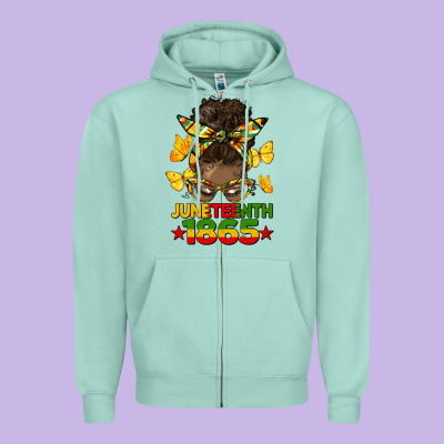 Juneteenth 1865 Afro Bun Zipper Hoodie Designed By Hra Design Shop