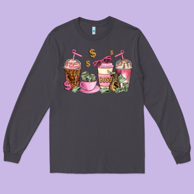 Boss Lady Coffee Cups Long Sleeve Tee Designed By Adodesignshop