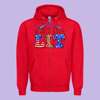 Let's Get Lit 4th Of July Zipper Hoodie Designed By Neo Western