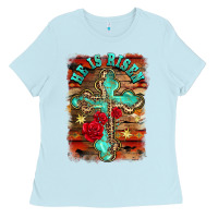 He Is Risen Cross With Roses Background Ladies Tee | Teevron