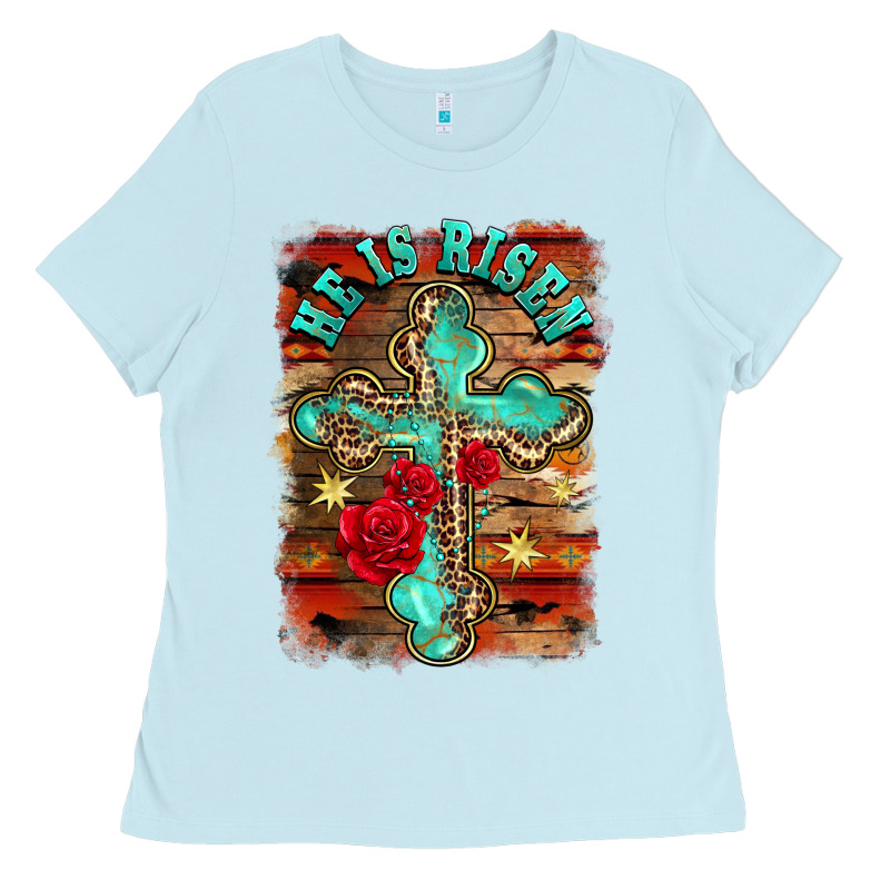 He Is Risen Cross With Roses Background Ladies Tee by BarkalooDesign | Teevron