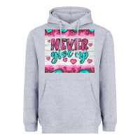 Heather Grey never give up Heavyweight Hoodie - JahusDesignShop