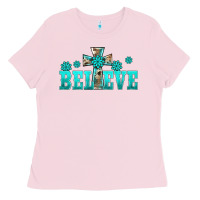 Bubblegum Pink western turquoise's gemstones cross believe Ladies Tee - BarkalooDesign
