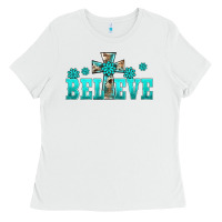 White western turquoise's gemstones cross believe Ladies Tee - BarkalooDesign