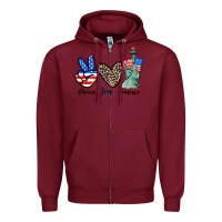 Burgundy Peace love america 4th of july Zipper Hoodie - CowGirlArtShop