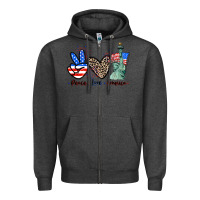 Charcoal Heather Peace love america 4th of july Zipper Hoodie - CowGirlArtShop