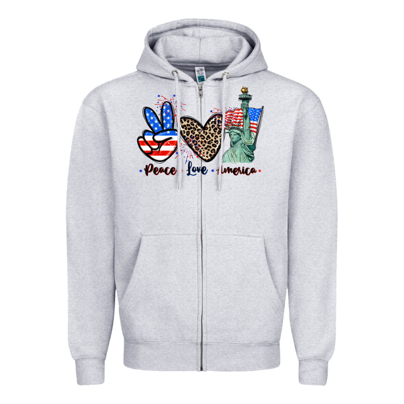 Peace Love America 4th Of July Zipper Hoodie by CowGirlArtShop | Teevron